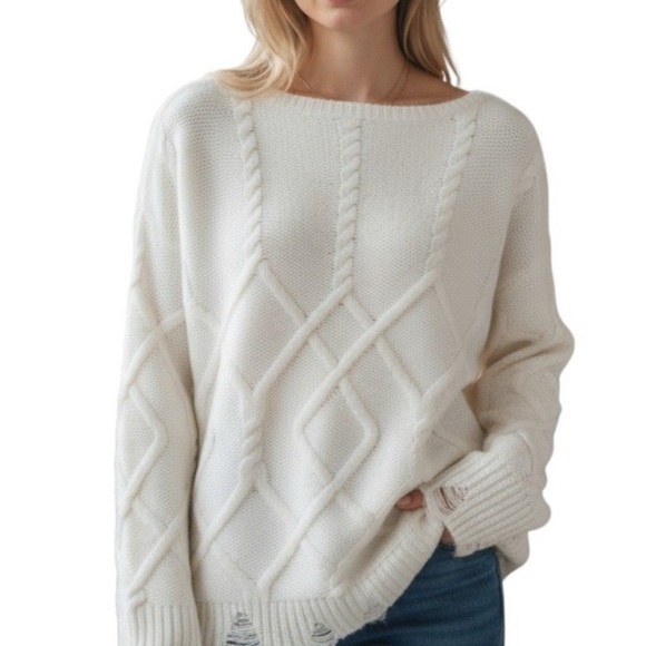 Moon River Sweaters - Moon River Cream Cable Knit Sweater